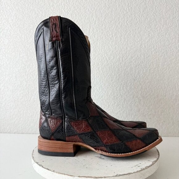 Rod Patrick Mens Patchwork Cowboy Boots 11C Brown Black Leather Western 11" Tall - Picture 2 of 12